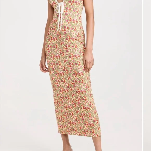 RESA Farrah Dress In Fleetwood. Floral Print Maxi Dress with Tie-Front - Picture 2 of 6